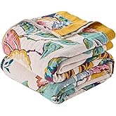 ERZVND Boho Spring Throw Blanket for Bed, Double Sided Floral Decorated Bohemian Couch Blanket, Lightweight 100% Cotton Muslin Throw Blanket,Bedroom, Farmhouse Decor (Happiness,50"x60")
