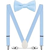 EOAYONY Mens' Boys' Suspenders and Bowtie Set Elastic for Wedding