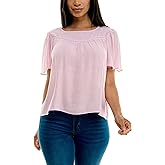 Nanette Lepore Womens Flutter Sleeve Top with Faggoting Details Shirt