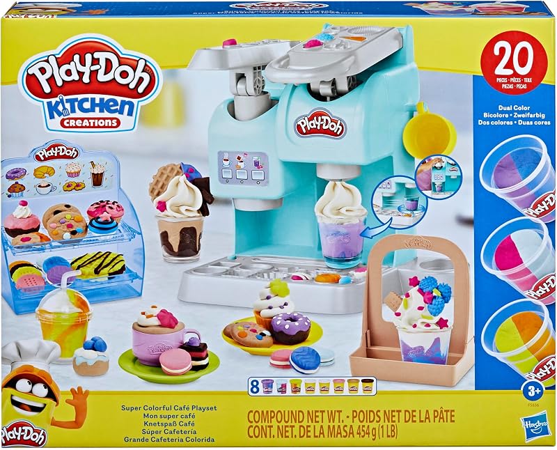 Kitchen Creations Mon Super Café, Coffret avec Machine à Café, 20 Accessoires et 8 Pots de Pâte à Modeler pour Loisirs Créatifs, Jouet Culinaire