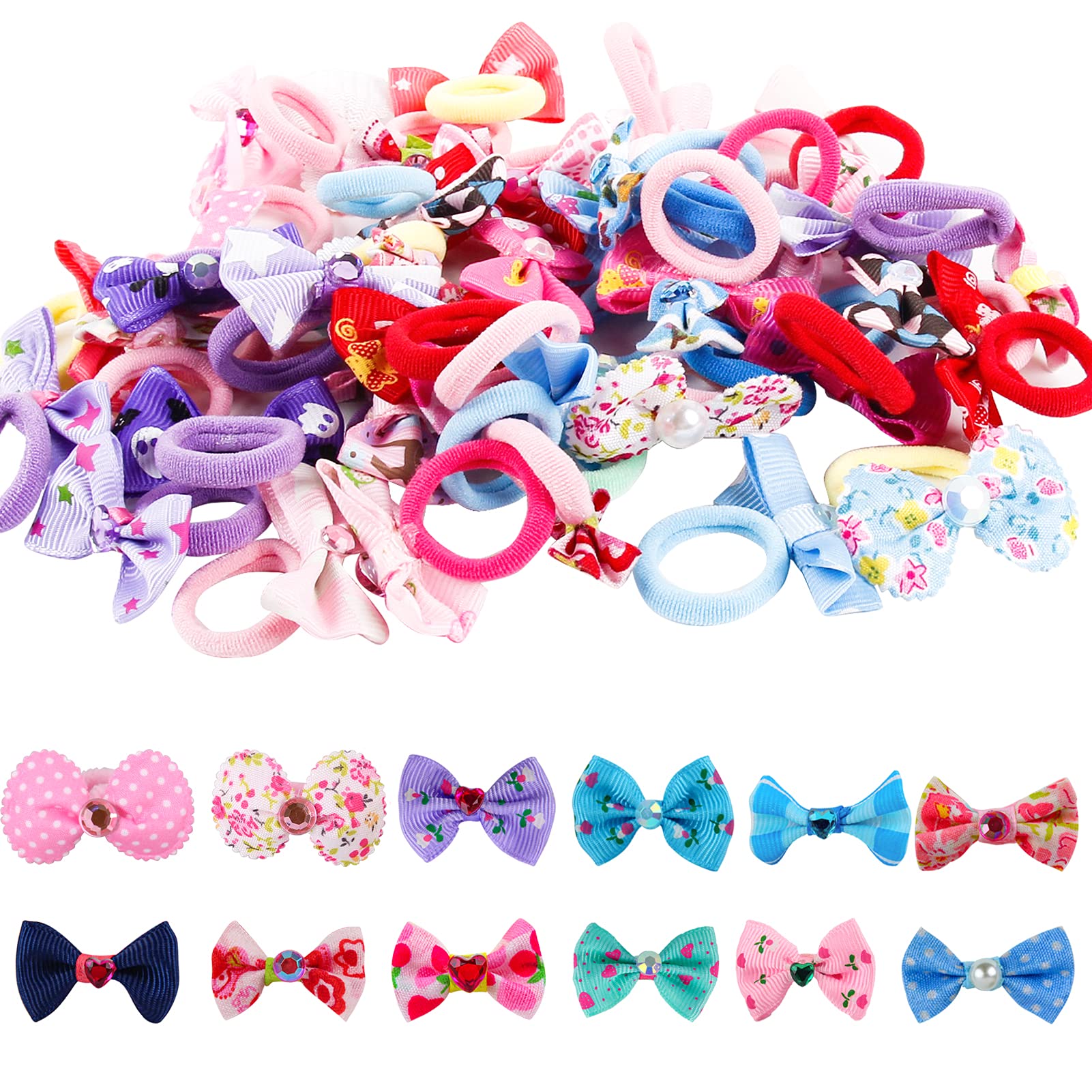 Candygirl 50PCS Elastic Hair Bobbles for Girls Toddler Hair Ties Head Cute Hair Bands Girls Ropes Ponytail Holders Ropes Value Set C1