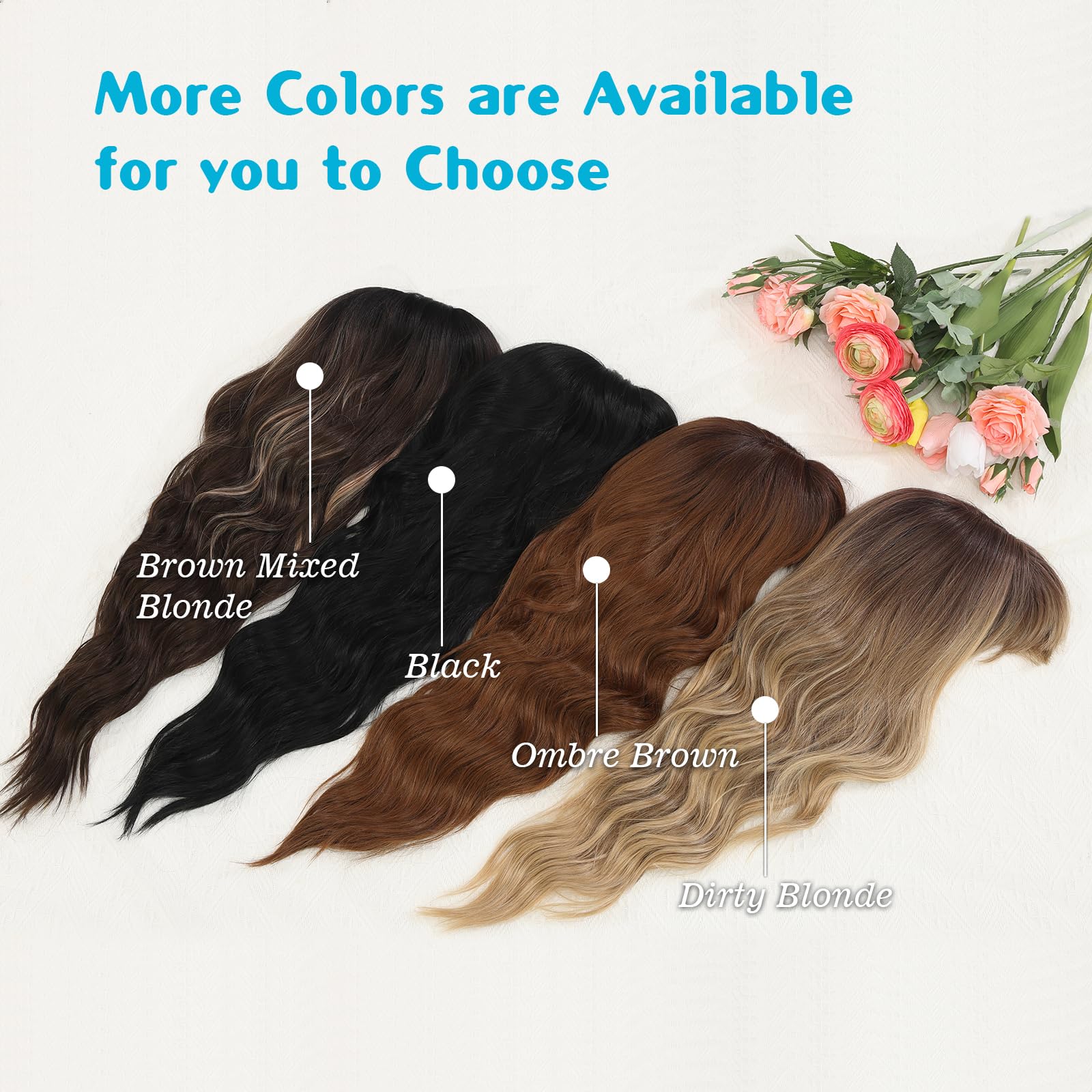 POPTAIYU Dirty Blonde Wig with Bangs Long Blonde Wavy Wigs for Women Synthetic Curly Wavy Wigs with Dark Root Heat Resistant Wig for Daily Party Use 26 Inches (Dirty Blonde)