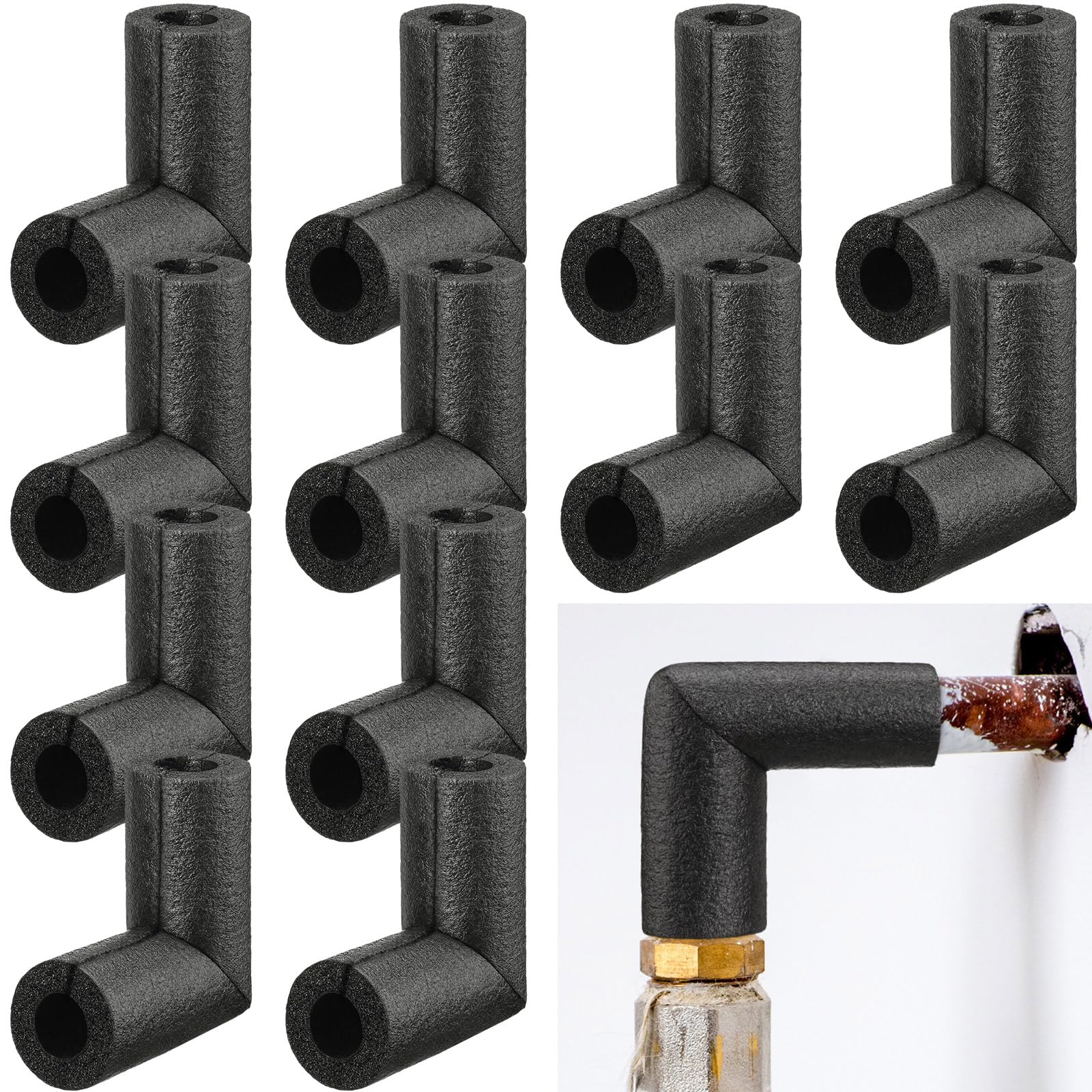 Photo 1 of Frienda 12 Pack 1 Inch Pipe Insulation Foam Tube Elbow Insulation Tubing Elbows Water Freeze Protection Heat Preservation Foam Tube for Tubing Outdoor Water Pipe Protection (Stylish)