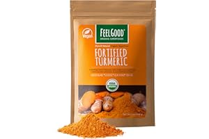 FeelGood Organic Superfoods Fortified Turmeric Powder with Curcumin and Black Pepper, 95% Curcuminoids, Immune Support, Vegan, Gluten Free, Non-GMO, Pure Ground Turmeric Root from India, 7 oz