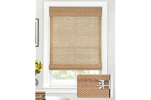 LazBlinds No Drill Cordless Bamboo Roman Shades, Light Filtering Blinds for Indoor Windows, Roll Up Bamboo Blinds for Home, 2