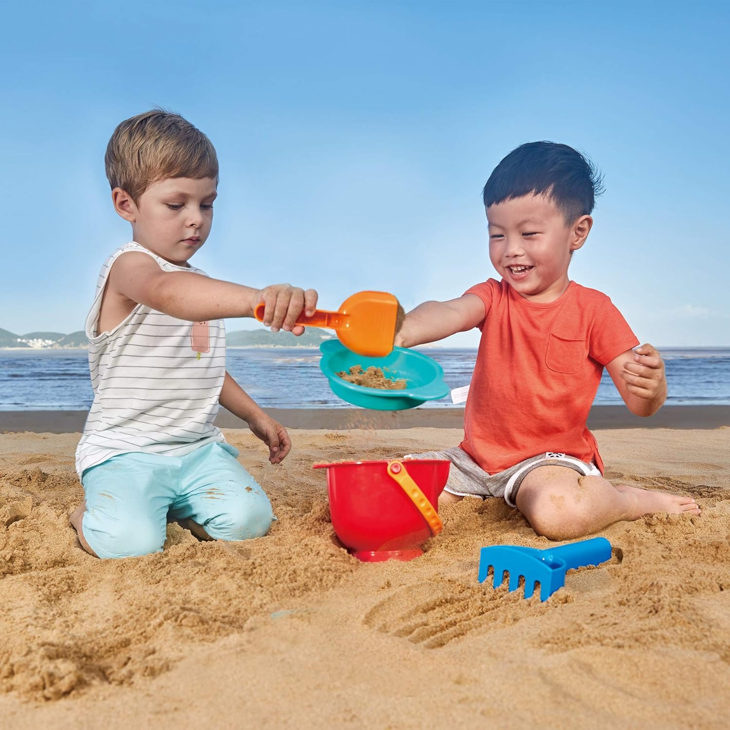 Hape Beach Toy Essential Set, Sand Toy Pack, Mesh Bag Included, E8603: Toys & Games