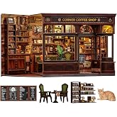Fsolis Book Nook Kit - 3D Wooden Puzzles for Adults (Corner Coffee Shop) | Tiny Cafe House Bookshelf Diorama Booknook Bookstore Mini Building Kit Gifts for Women