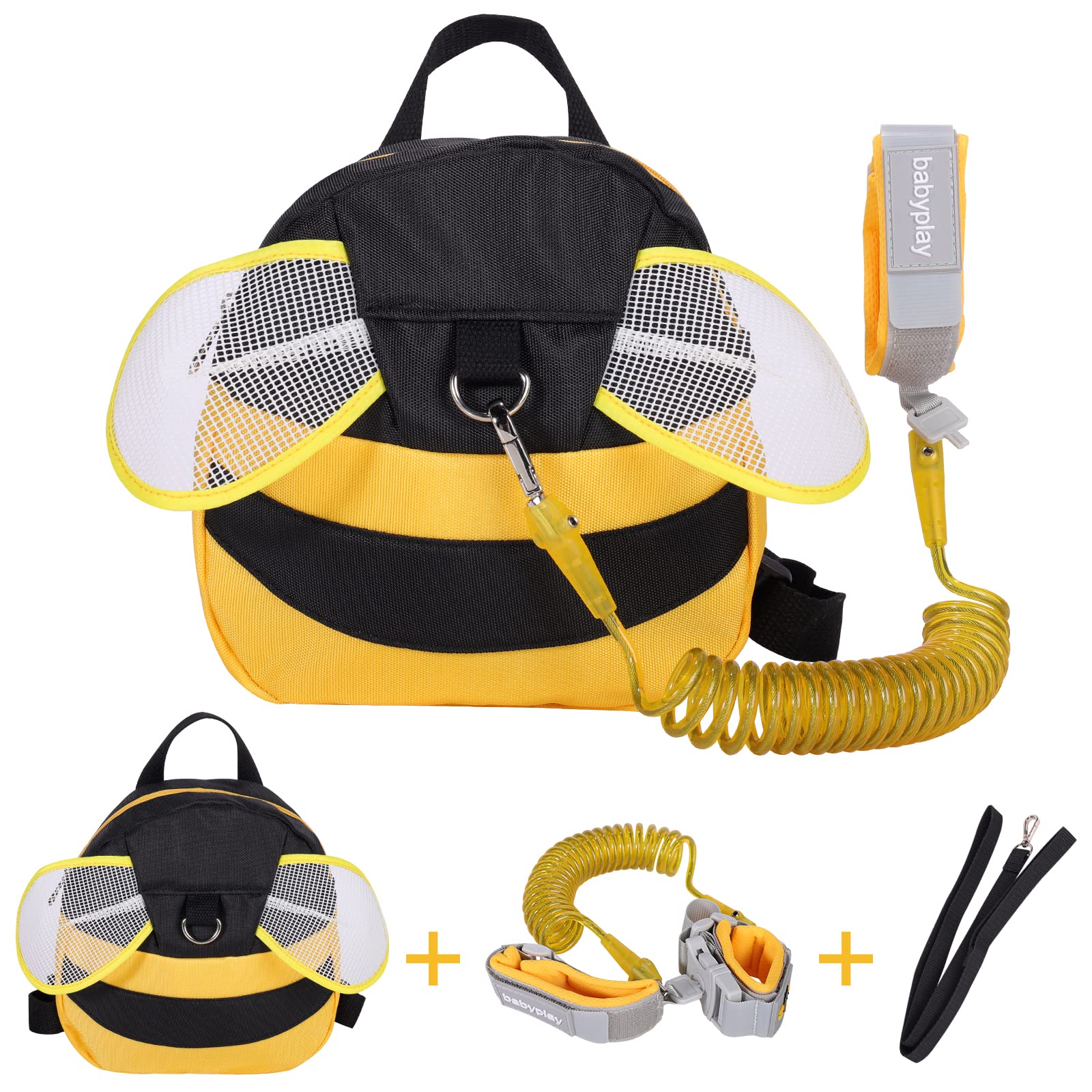 Baby Walking Harness Backpack with 2M Wrist Reins, Cartoon Anti-Lost Leash Backpack with Child Safety Wristband, Mini Safety Backpacks for 1-3 Years Toddler Little Kids Boys Girls, Yellow Bee
