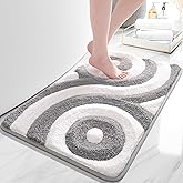 QJHOMO Gray and White Bathroom Rugs Non Slip Bath Mat Modern Aesthetic Bathroom Decor, Geometric Striped Bath Rug Soft Fluffy Floor Mats, Thick Microfiber Carpet Machine Washable Bathmat (18x26 inch)