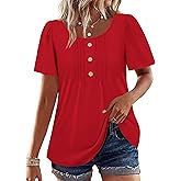 Womens Tops Dressy Casual Blouses Short Sleeve Shirts Plus Size Fashion Clothing Spring Summer Outfits Button Pleated Front