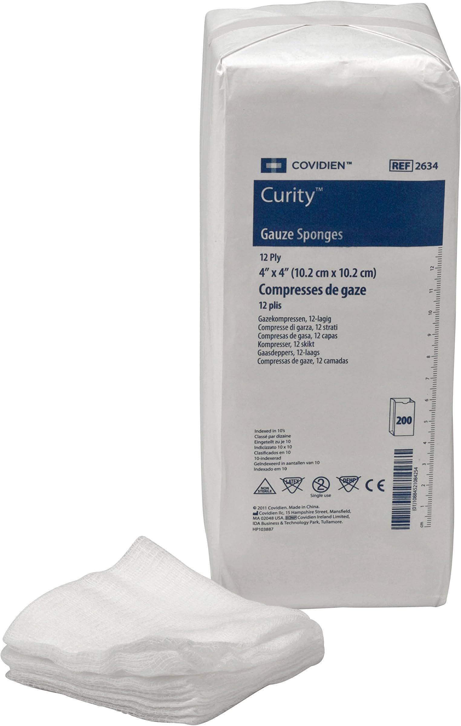 Covidien 2634 Curity Gauze Sponge, Non-Sterile, 4" x 4", 12-Ply (Pack of 200)