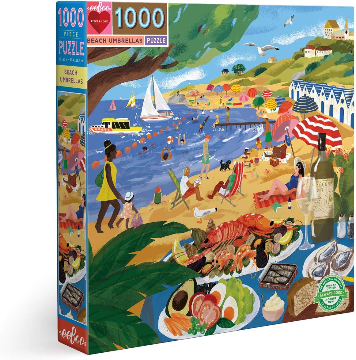 eeBoo's Piece and Love Beach Umbrellas 1000 Piece Square Adult Jigsaw Puzzle