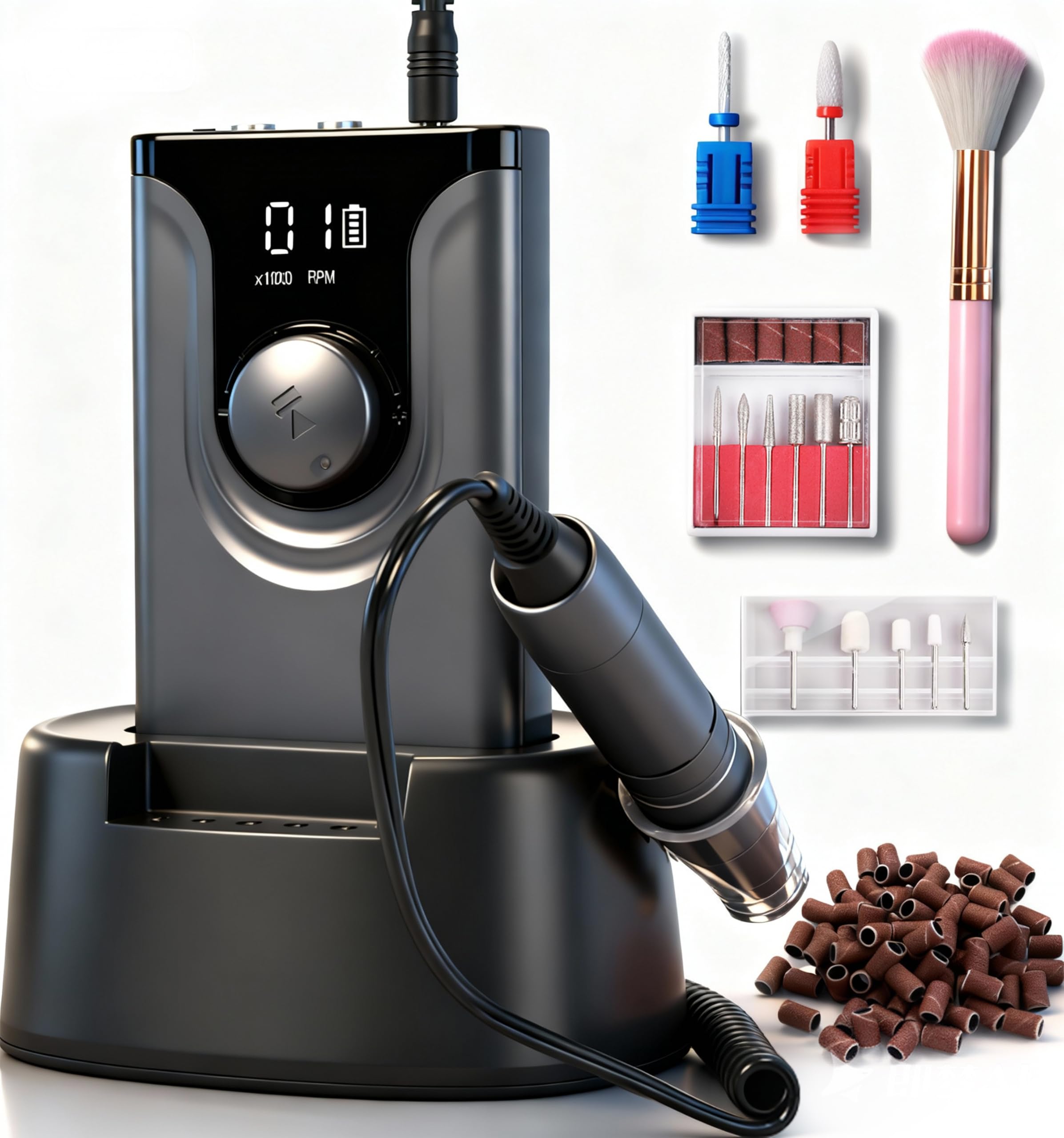 Photo 1 of ?Lumcrissy Professional Nail Drill ,Electric Nail File Machine Nails Drill Kit ,Rechargeable Drill Bit Nail File Buffer Tools for Salon Manicure Pedicure