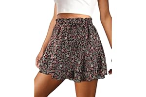 COOUFE Mini Skirts for Women 2025 Casual Boho Floral Skorts Layered Hem A-Line Tennis Chiffon Shorts