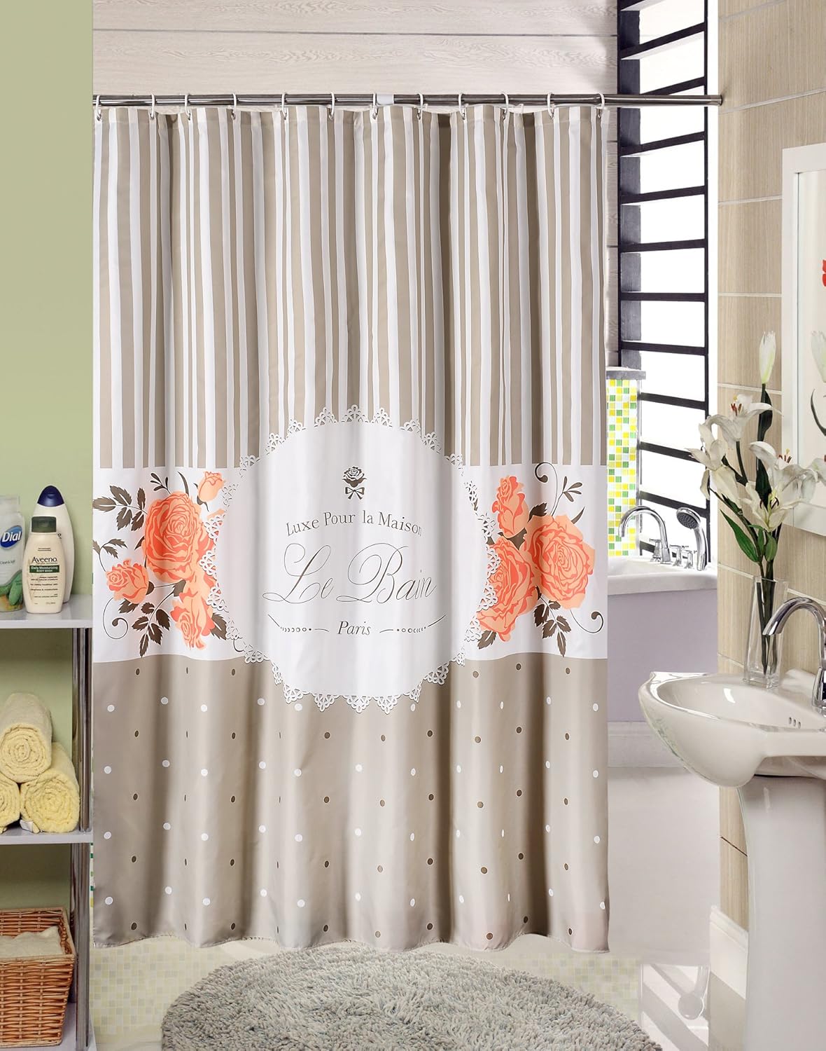 lanshe) Fabric Shower Curtain Liner, Waterproof Water