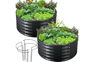 FORTUNO High Round Galvanized Raised Garden Bed Kit Box Dia 3 x H 1.5Ft (2 Pack) Metal Outdoor Flower Bed Steel Patio Ground Planter for Planting Vegetables and Herb, Dark Grey