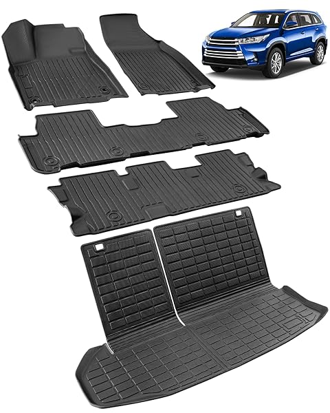 ALL-WEATHER FLOOR MATS & CARGO LINER FOR TOYOTA HIGHLANDER 2014-2019 | ONLY FOR 7-SEAT(CAPTAIN’S CHAIRS) & GAS | FIT FLOOR MATS & CARGO COVER WITH BACKREST COVERS FOR LE PLUS XLE SE LIMITED PLATINUM