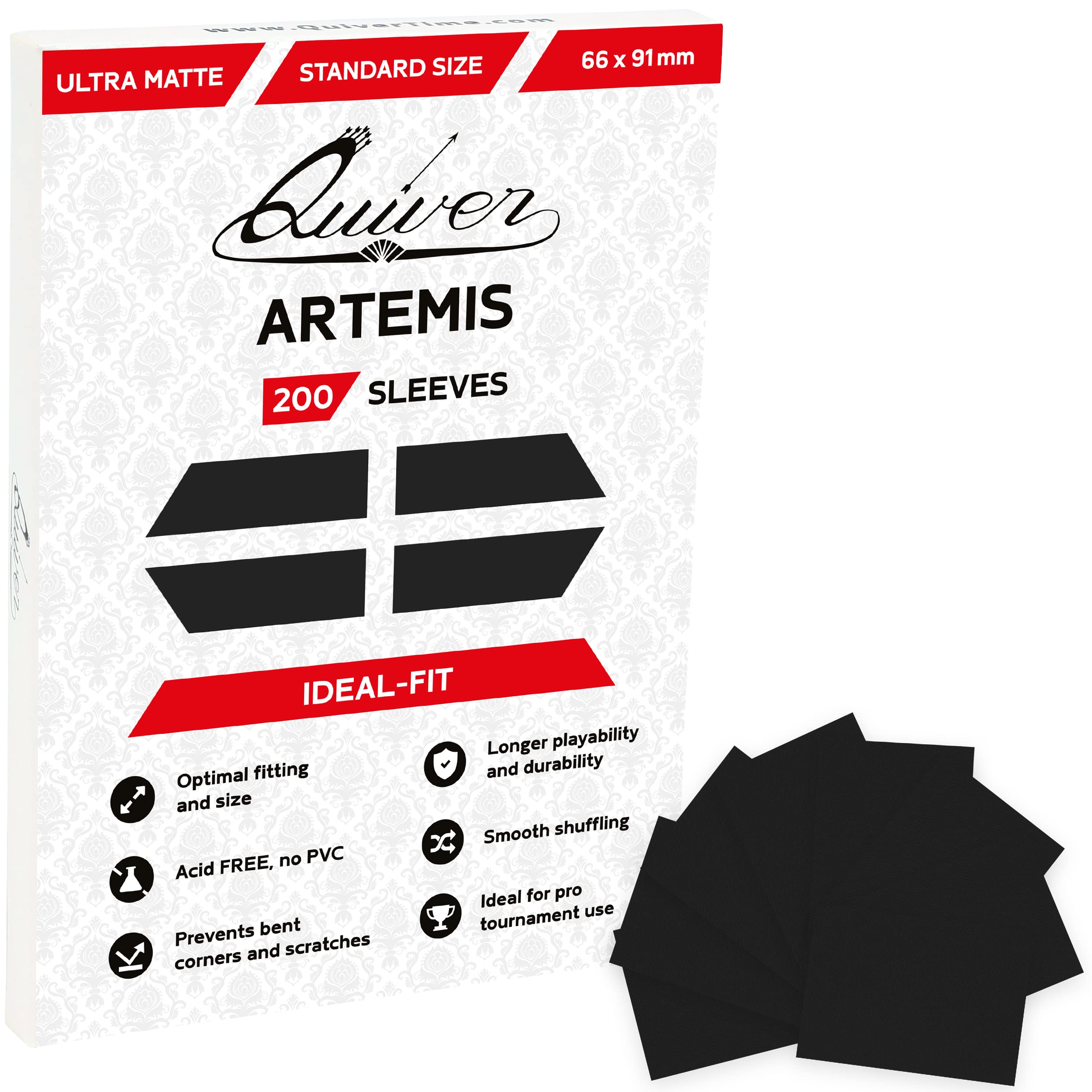 Quiver Time 200 Artemis Standard Black Card Sleeves fits Magic: the Gathering Cards - Single Matte TCG Cards Protectors Deck Sleeves for Cards (66 x 91mm)