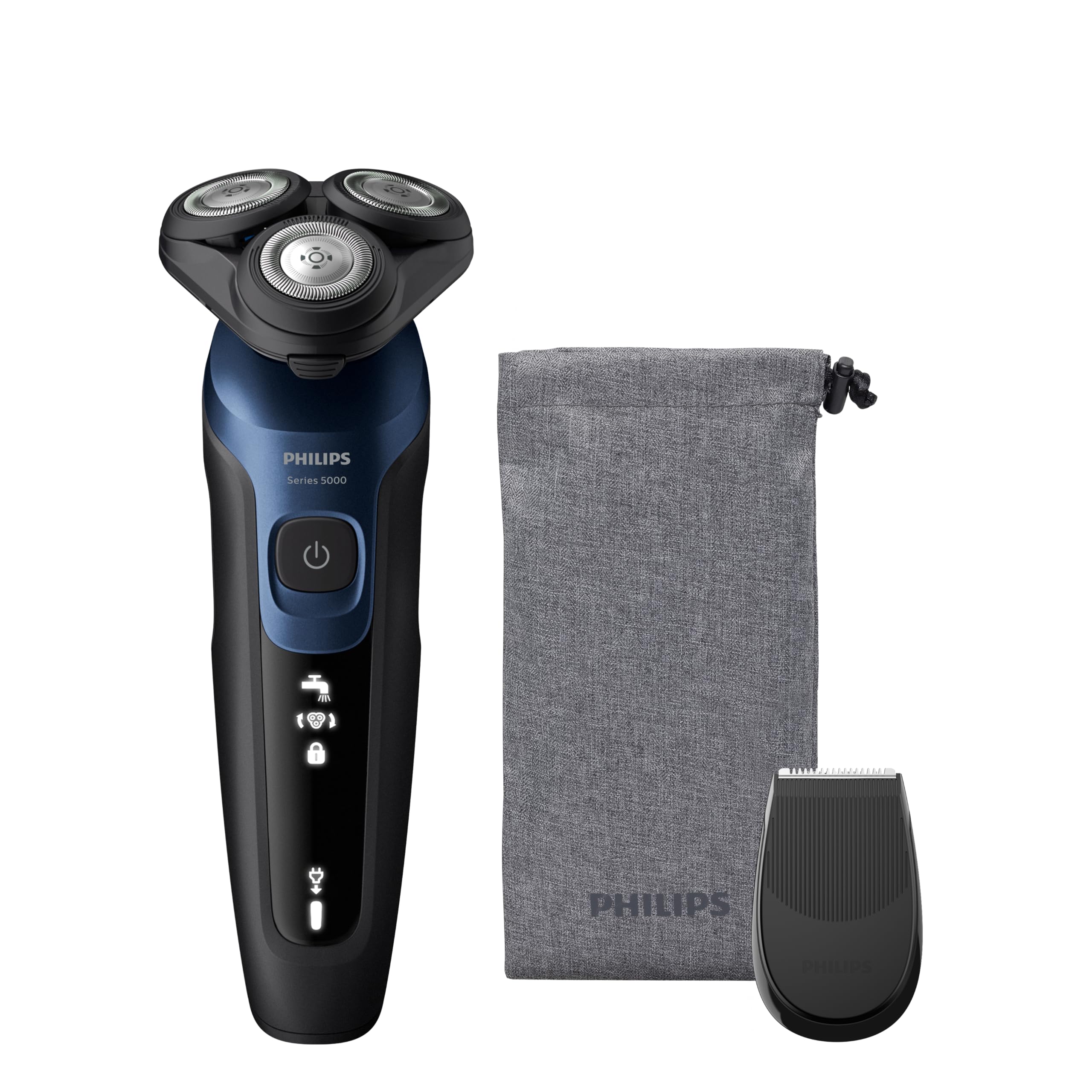 Philips Shaver Series 5000 - Wet & Dry Electric Men's Shaver in Metallic Blue with Precision Trimmer and Soft Pouch Travel Case (Model S5465/18)