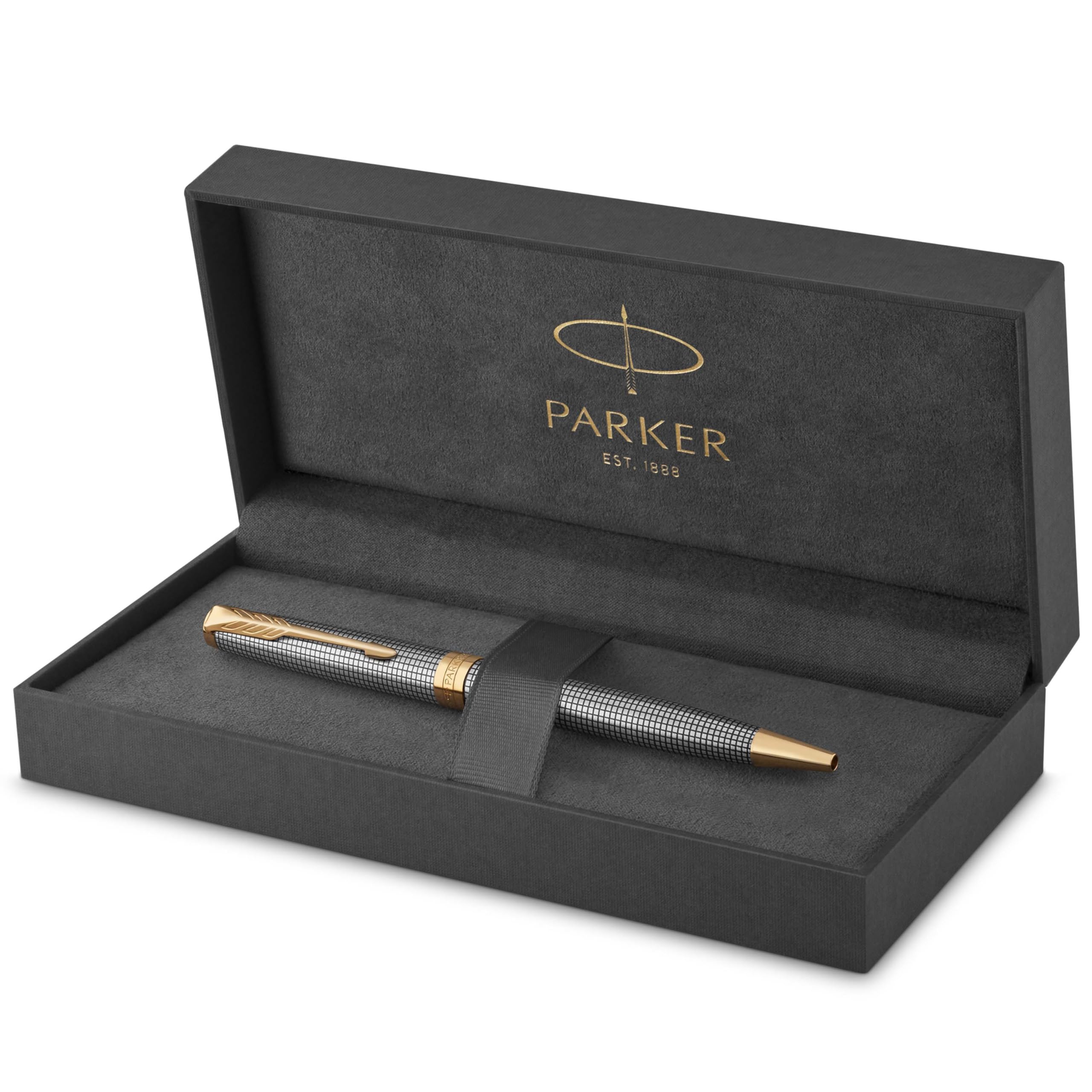 Parker Sonnet Ballpoint Pen | Chiselled Silver with Gold Trim | Medium Point Black Ink | Gift Box