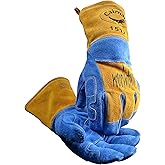 Caiman Premium Split Cowhide MIG/Stick Welding Gloves, Wool Lining, Kontour, Kevlar, Blue/Gold, Large (1512)