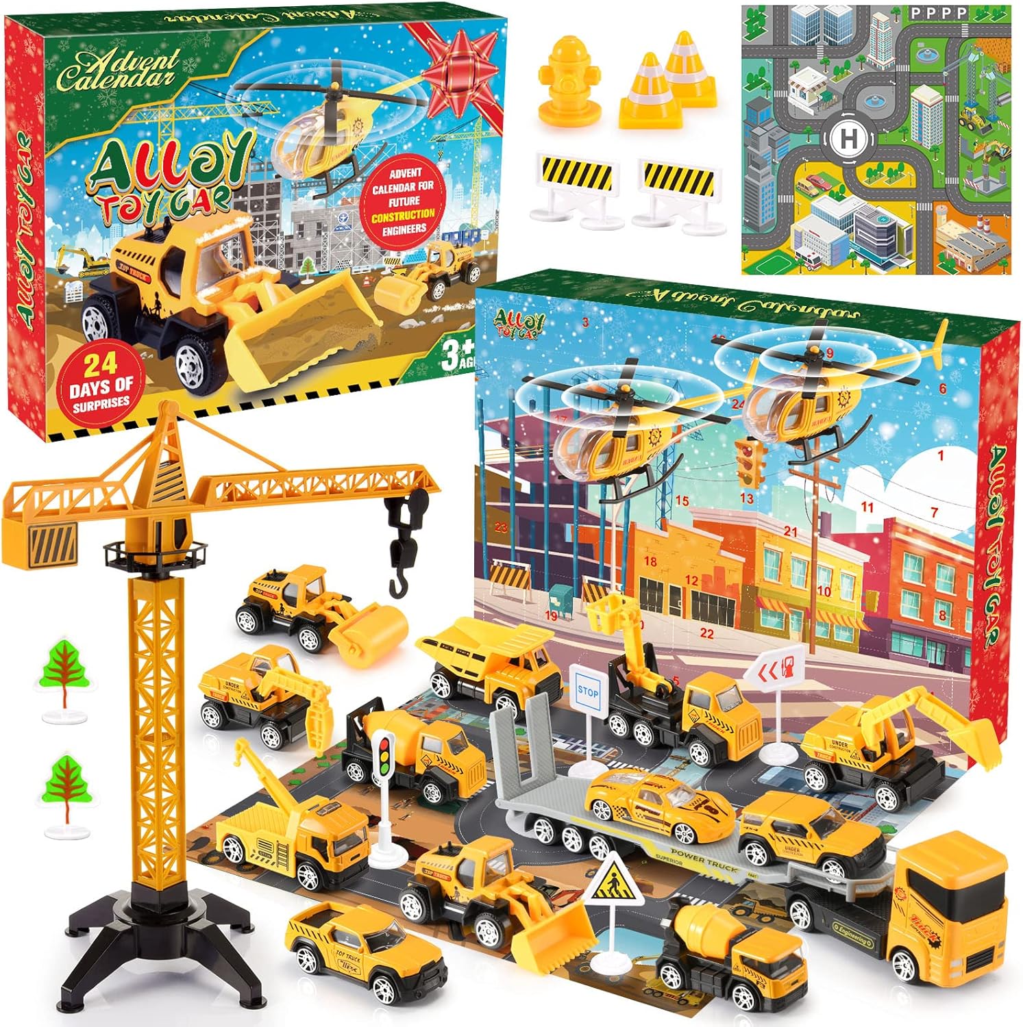 Advent Calendars - Christmas Advent Calendar for Kids Boys, Toys for 3-8 Year Old Boys Girls 24 Days Countdown Calendar with Alloy Construction Engineering Vehicle Toy Sets Xmas Gifts Stocking Stuffer for Boys Ages 3-8