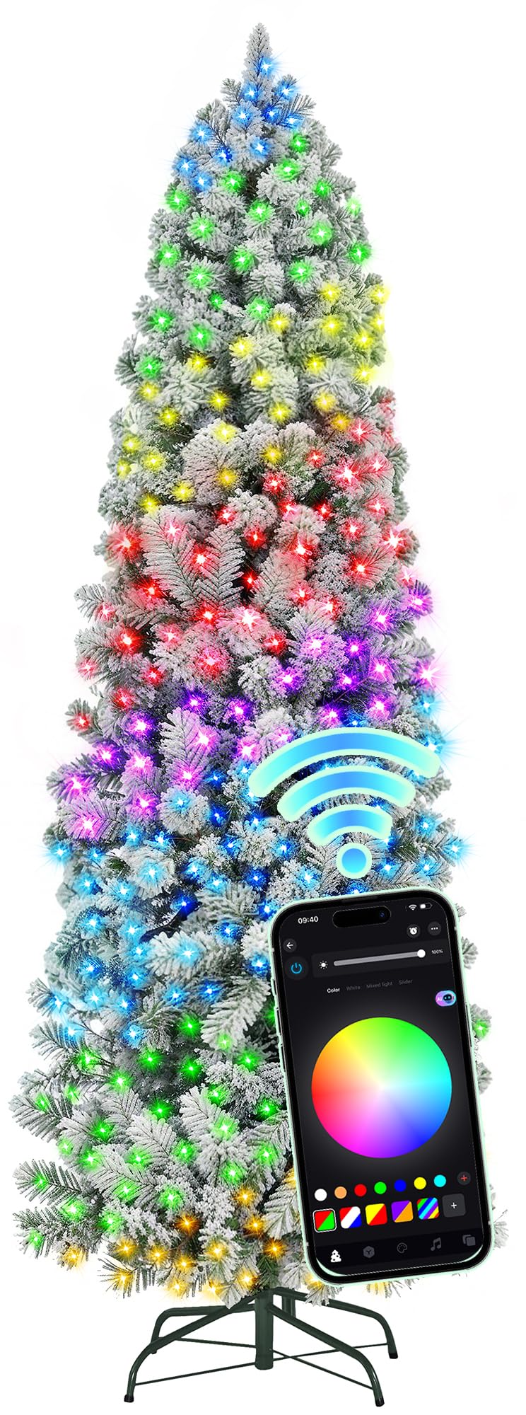 Photo 1 of *UNTESTED*
HOLLO STAR 6 ft Flocked Prelit Christmas Tree with 250 LED Lights, App Control, Skinny Artificial Pencil Christmas Tree, Multi-Color RGBW Lights, 770 Branch Tips, for Small Space, Home, Party