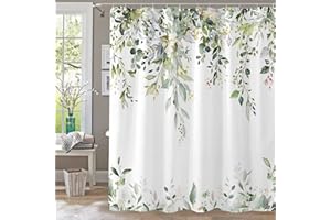 kampdream Eucalyptus Plant Rustic Shower Curtain, Watercolor Leaves On The Top Country Farm House Shower Curtain, Spring Botanical Bathroom Curtain 72 ×72 Inch