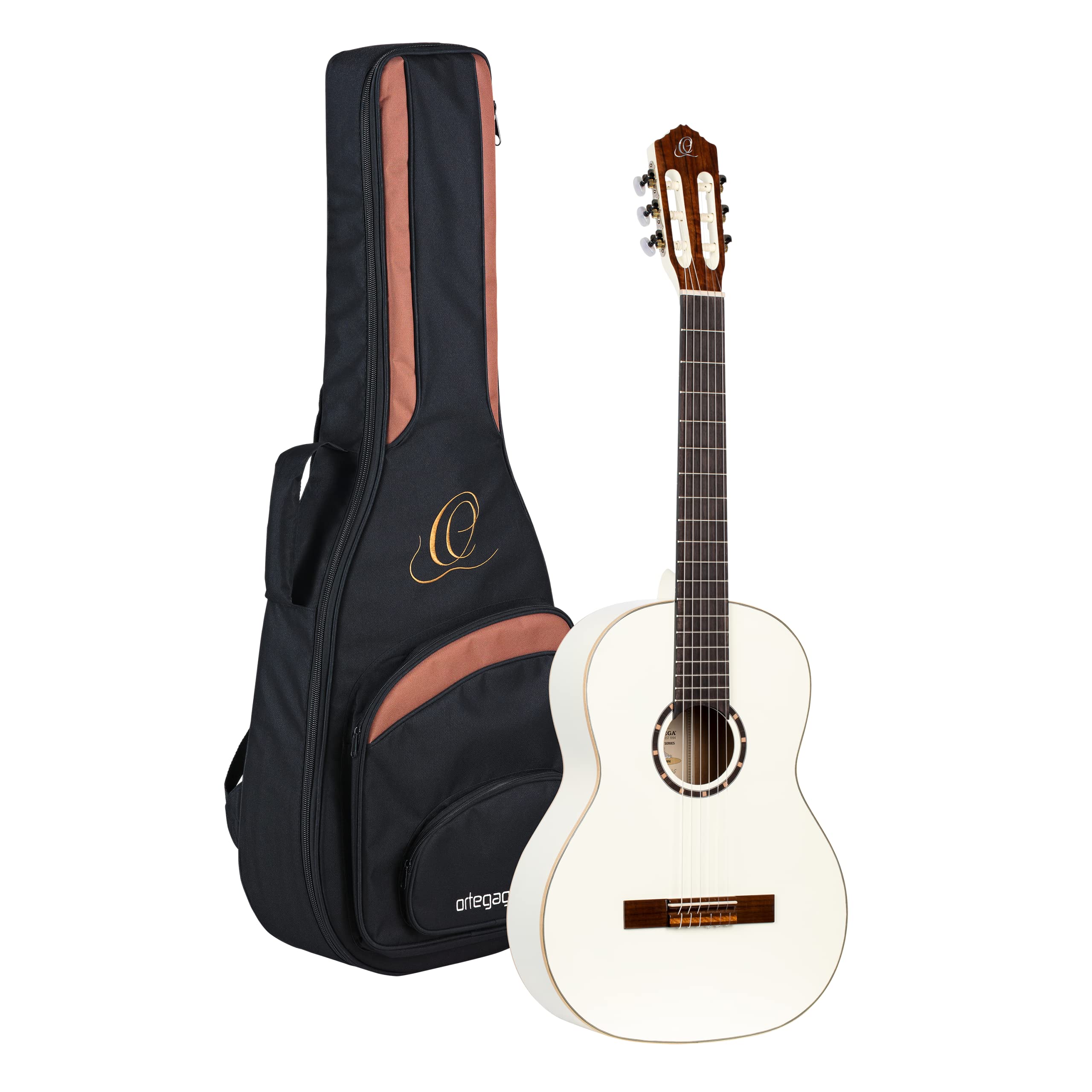 Ortega Guitars 4/4 Classical Guitar – Family Series – Including Gig Bag – Spruce, Mahogany, White (R121WH)