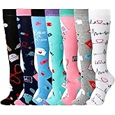 Wesiti 7 Pairs Nurse Compression Socks for Women Nurse Appreciation Gifts Unisex Knee Long Athletic Medical Socks for Doctors Assistant Athletic Outdoor Sport