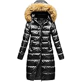 CREATMO US Women's Long Winter Faux Fur Coat Puffer Warm Jacket with Detachable Hood