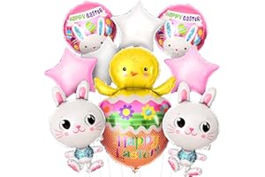 KatchOn, 9 Pcs Happy Easter Balloons Decorations - Bunny Head Balloons | Easter Balloon Arch Kit, Peeps Easter Decorations | Easter Bunny Balloon for Easter Party Decorations | Easter Foil Balloons
