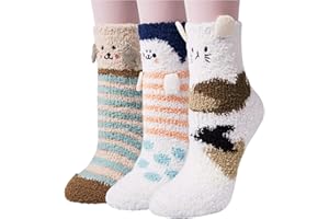 Loritta 3 Pairs Womens Fuzzy Socks Winter Warm Fluffy Soft Slipper Home Sleeping Cute Animal Socks