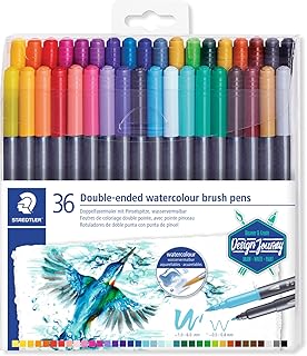 STAEDTLER 3001 TB36 Duo Fasermaler (feine Spitze und Pinselspitze, für Aquarell-Effekte) Klarfaltetui mit 36 brillanten Farben