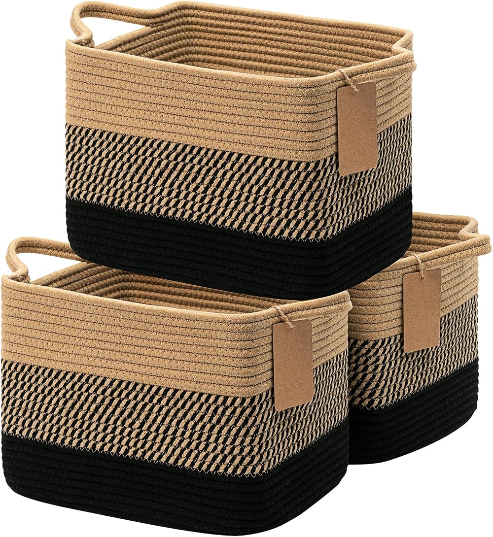 TIMEYARD Storage Basket Small Pack of 3 Jute Mix Black 33x25x23 cm