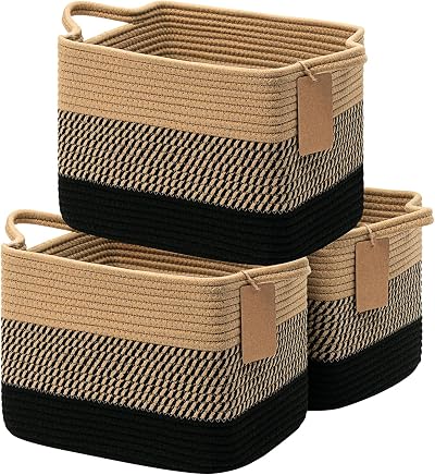 TIMEYARD Storage Basket Small Pack of 3 Jute Mix Black 33x25x23 cm
