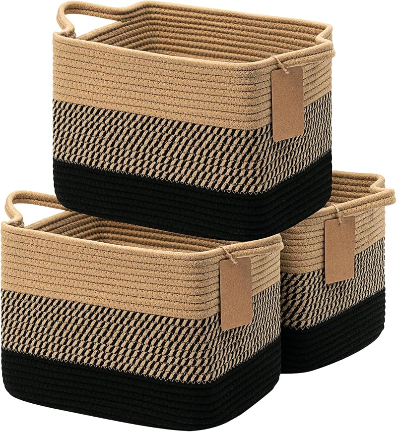 TIMEYARD Storage Basket Small Pack of 3 Jute Mix Black 33x25x23 cm
