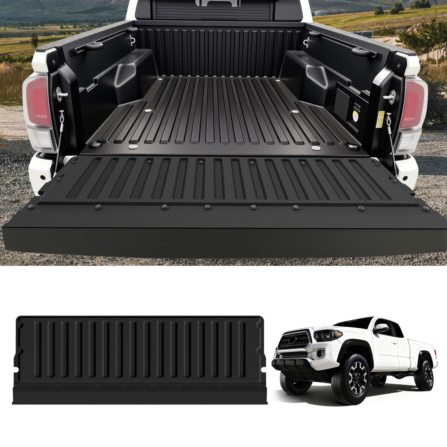 LASFIT Tailgate Mat for Toyota Tacoma 2005-2023 (Not Fit Drop-in Liners), All Weather Truck Tailgate Liner for Tacoma TPE Tailgate Protector Liner Tacoma 2005-2020 2021 2022 2023 Accessories, Black Image