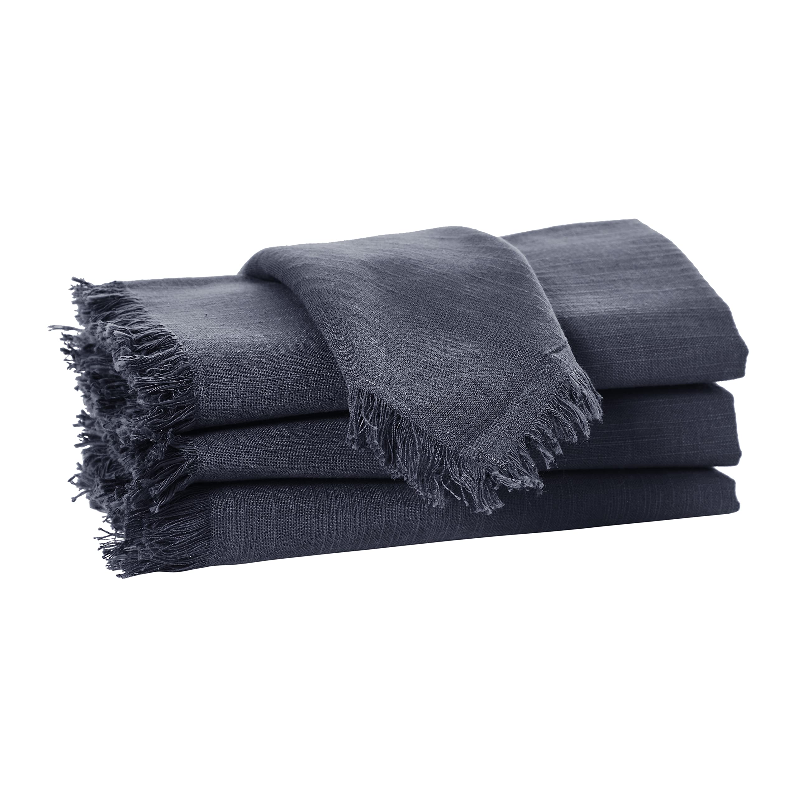 Penguin Home® Set of 4 Cotton Napkin |100% Cotton |Eco Friendly |Sustainable| Cotton Napkin |Reusable Napkins - Daily Use as Dinner Napkins Slub Fabric With Fringes |Size-40 X 40 cm|Colour-Charcoal|