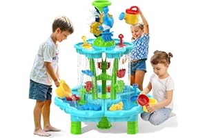 Eterfun Kids Flower Water Sand Table for Toddlers - 2-Tier Outdoor Water Sand Play Table Toys for Boys Girls, Summer Splash Activity Sensory Table Party Birthday Gift for Kids 3-5 6-12