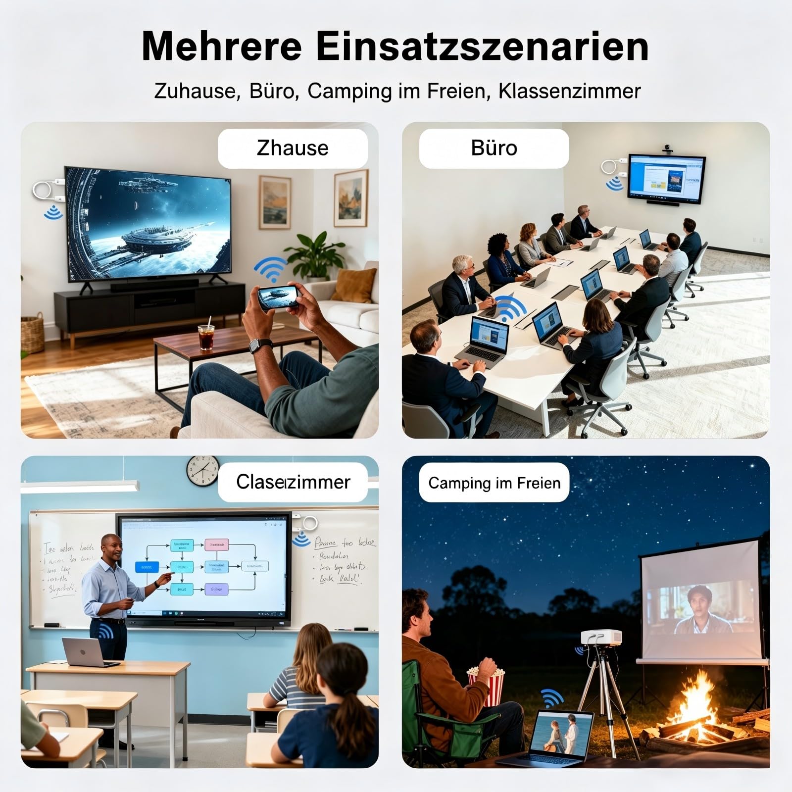 Wireless HDMI-Display-Adapter, 4K-Dekodierung 1080P@60Hz Bildschirmspiegelungskabel, Plug-and-Play ohne WLAN/App/Bluetooth, 5G AirPlay Miracast Dongle für iPhone Android PC auf TV Projektor Monitor 7