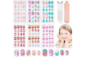 Modelones Press on Nails for Kids 144Pcs 6 Pack Children Acrylic Fake Nails Pre-glue Full Cover Glitter Color Butterfly Unicorn Short False Nail Kits Sets Thanksgiving Christmas Gifts for Girls