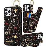 Petitian for iPhone 12/12 Pro Case with Wallet - Women Girls Cute Girly Aesthetic Unique Design Leather Credit Card Holder Cardholder Stand Wristband for iPhone 12/12 Pro, Grow Flower