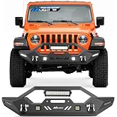 Nilight Front Winch Bumper for Jeep Wrangler JK/JKU JL/JLU, Gladiator JT | Full-width Front Bumper fits 2007-2018 JK/JKU, 2018-2025 JL/JLU, 2020-2025 JT, w/Light Bar, pods and shackles, Textured Steel
