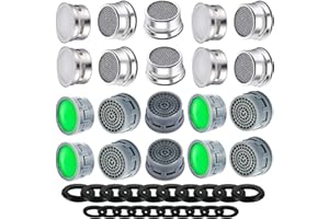 MOILINJAEY Faucet Aerator with Gasket Flow Restrictor Insert Bathroom Faucet Aerator Replacement Parts 10 pcs Stainless Steel (2.2 GPM) and 10 pcs Green (1.5 GPM)