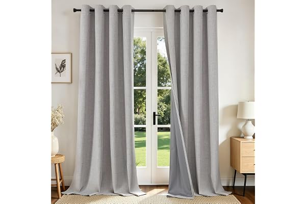 Joydeco 100% Blackout Curtains 2 Panels for Living Room - Linen Black Out Curtains 84 Inch Long Room Darkening Opaque Curtain