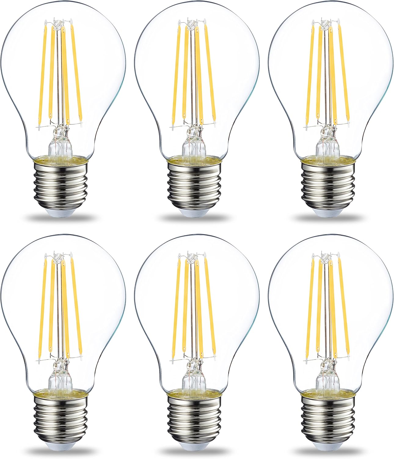 Amazon Basics LED E27 Edison Screw Bulb, 7W (Equivalent to 60W), Clear Filament, Warm White, Non Dimmable - Pack of 6