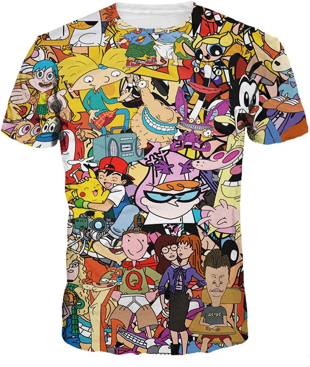 Men's O-Neck 3D Digital Print Cartoon Animal Design Lovers' Short Sleeve Summer T-Shirts