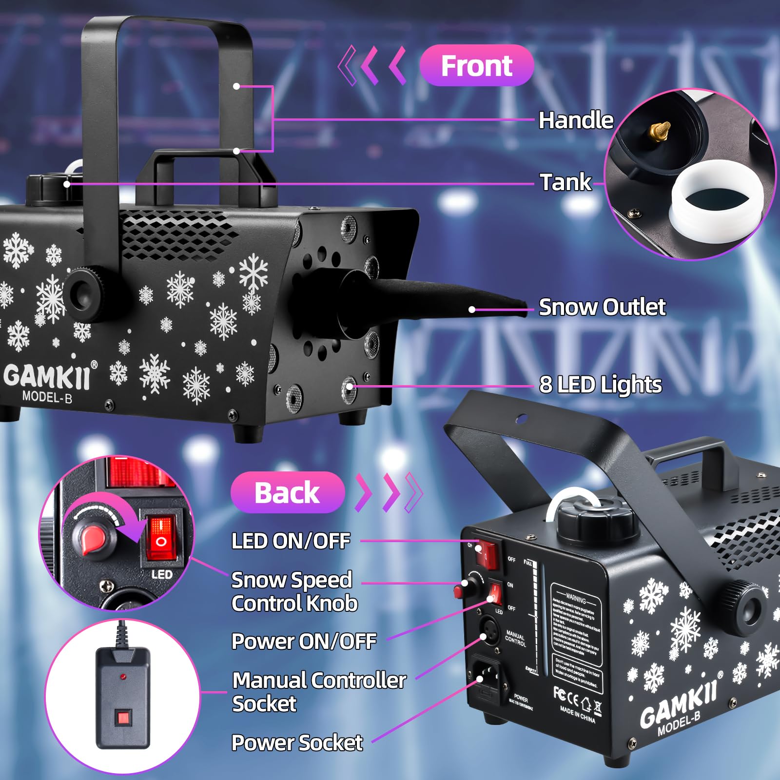 800W Snow Machine, Speed Control Snow Maker With 8 LED Lights & 13 ...
