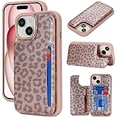 iCoverCase Compatible with iPhone 15 Wallet Phone Case with Card Holder for Women Men, [RFID Blocking] Card Slots PU Leather Protective Wallet Case 6.1 Inch (Rose Gold Leopard)